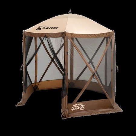 Quick Set Traveler Screen Shelter- 4 side  with Wind Panel Flaps, Brown/Tan Roof /Black Mesh 9881
